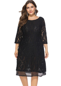 Simple Black Cozy Solid Lace Mid Dresses Summer