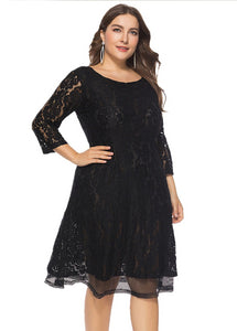 Simple Black Cozy Solid Lace Mid Dresses Summer