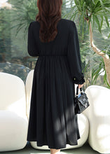 Load image into Gallery viewer, Simple Black Lace Up Wrinkled Patchwork Chiffon Dress Flare Sleeve