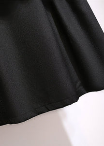 Simple Black Pockets High Waist Patchwork Cotton Skirts Fall