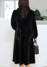 Load image into Gallery viewer, Simple Black Square Collar Sequins Velour Dresses Fall