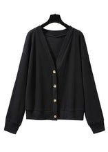 Load image into Gallery viewer, Simple Black V Neck Button Patchwork Knitting Cardigan Fall