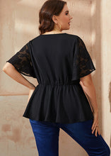 Load image into Gallery viewer, Simple Black V Neck Tulle Patchwork Elastic Waist Solid Chiffon Shirts Summer