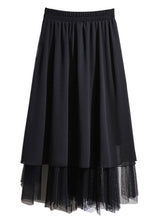 Load image into Gallery viewer, Simple Black Wrinkled Elastic Waist Patchwork Tulle Skirts Summer