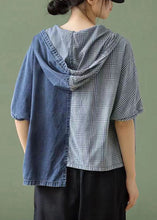 Load image into Gallery viewer, Simple Blue Hooded Asymmetrical Design Patchwork Denim T Shirt Top Summer