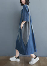 Load image into Gallery viewer, Simple Blue O-Neck Patchwork Wrinkled Denim Long Dress Spring