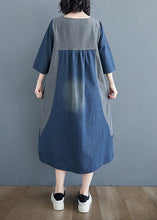 Load image into Gallery viewer, Simple Blue O-Neck Patchwork Wrinkled Denim Long Dress Spring