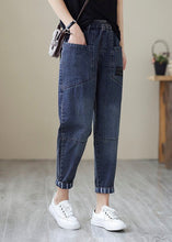 Load image into Gallery viewer, Simple Blue Patchwork Elastic Waist Crop Beam Jeans