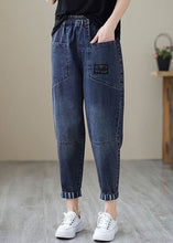 Load image into Gallery viewer, Simple Blue Patchwork Elastic Waist Crop Beam Jeans