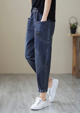 Load image into Gallery viewer, Simple Blue Patchwork Elastic Waist Crop Beam Jeans