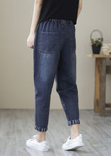 Load image into Gallery viewer, Simple Blue Patchwork Elastic Waist Crop Beam Jeans