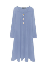 Load image into Gallery viewer, Simple Blue Square Collar Button Spandex Maxi Dress Fall