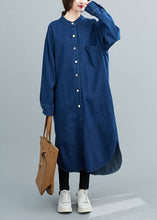 Load image into Gallery viewer, Simple Blue Stand Collar Patchwork Denim Shirts Dress Spring