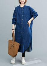 Load image into Gallery viewer, Simple Blue Stand Collar Patchwork Denim Shirts Dress Spring