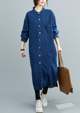 Load image into Gallery viewer, Simple Blue Stand Collar Patchwork Denim Shirts Dress Spring