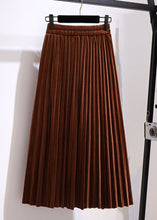 Load image into Gallery viewer, Simple Coffee Elastic Waist Patchwork Velour Pleated Skirt Fall