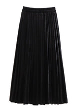 Load image into Gallery viewer, Simple Coffee Elastic Waist Patchwork Velour Pleated Skirt Fall