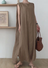 Load image into Gallery viewer, Simple Coffee O Neck Patchwork Cotton Maxi Dress Sleeveless