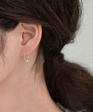 Load image into Gallery viewer, Simple Cyan Sterling Silver Inlaid Jade Hoop Earrings