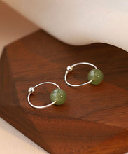 Load image into Gallery viewer, Simple Cyan Sterling Silver Inlaid Jade Hoop Earrings