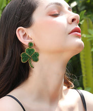 Load image into Gallery viewer, Simple Gold Patchwork Clover Hand Knitting Rice Ball Drop Earrings