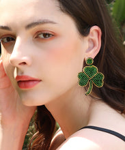 Load image into Gallery viewer, Simple Gold Patchwork Clover Hand Knitting Rice Ball Drop Earrings