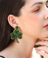 Load image into Gallery viewer, Simple Gold Patchwork Clover Hand Knitting Rice Ball Drop Earrings