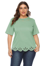 Load image into Gallery viewer, Simple Green O Neck Hollow Out Patchwork Cotton Tops Summer