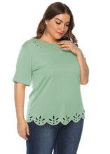 Load image into Gallery viewer, Simple Green O Neck Hollow Out Patchwork Cotton Tops Summer