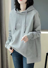 Load image into Gallery viewer, Simple Grey Asymmetrical Graphic Print Drawstring Cotton Sweatshirt Long Sleeve