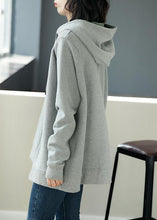 Load image into Gallery viewer, Simple Grey Asymmetrical Graphic Print Drawstring Cotton Sweatshirt Long Sleeve