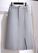 Load image into Gallery viewer, Simple Grey Front Open Pockets Patchwork Woolen Skirts Fall