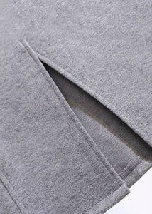 Simple Grey Front Open Pockets Patchwork Woolen Skirts Fall