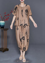 Load image into Gallery viewer, Simple Khaki Oversized Floral Linen 2 Piece Outfit Set Summer