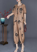 Load image into Gallery viewer, Simple Khaki Oversized Floral Linen 2 Piece Outfit Set Summer