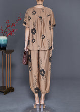 Load image into Gallery viewer, Simple Khaki Oversized Floral Linen 2 Piece Outfit Set Summer