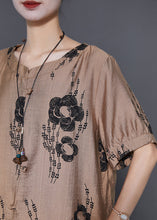 Load image into Gallery viewer, Simple Khaki Oversized Floral Linen 2 Piece Outfit Set Summer