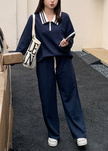 Load image into Gallery viewer, Simple Navy Oversized Cotton Sweatshirt Two Piece Set Fall