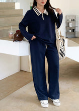 Load image into Gallery viewer, Simple Navy Oversized Cotton Sweatshirt Two Piece Set Fall