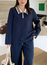 Load image into Gallery viewer, Simple Navy Oversized Cotton Sweatshirt Two Piece Set Fall