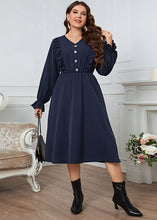 Load image into Gallery viewer, Simple Navy V Neck Ruffled Wrinkled Cotton Dress Flare Sleeve