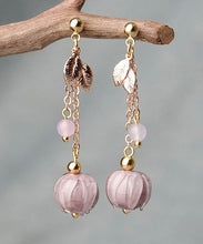 Load image into Gallery viewer, Simple Pink Coloured glaze Leaf Metal Drop Earrings