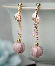 Load image into Gallery viewer, Simple Pink Coloured glaze Leaf Metal Drop Earrings