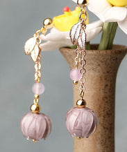 Load image into Gallery viewer, Simple Pink Coloured glaze Leaf Metal Drop Earrings