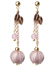 Load image into Gallery viewer, Simple Pink Coloured glaze Leaf Metal Drop Earrings