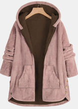 Load image into Gallery viewer, Simple Pink Hooded Pockets Patchwork Warm Fleece Coats Fall