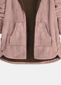 Simple Pink Hooded Pockets Patchwork Warm Fleece Coats Fall