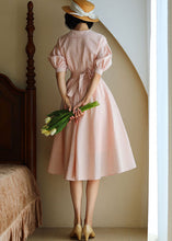 Load image into Gallery viewer, Simple Pink Peter Pan Collar Exra Large Hem Cinched Cotton Dresses Lantern Sleeve