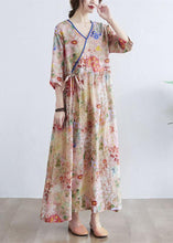 Load image into Gallery viewer, Simple Print V Neck Floral Summer Tie Waist Long Dresses Half Sleeve