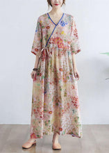 Load image into Gallery viewer, Simple Print V Neck Floral Summer Tie Waist Long Dresses Half Sleeve